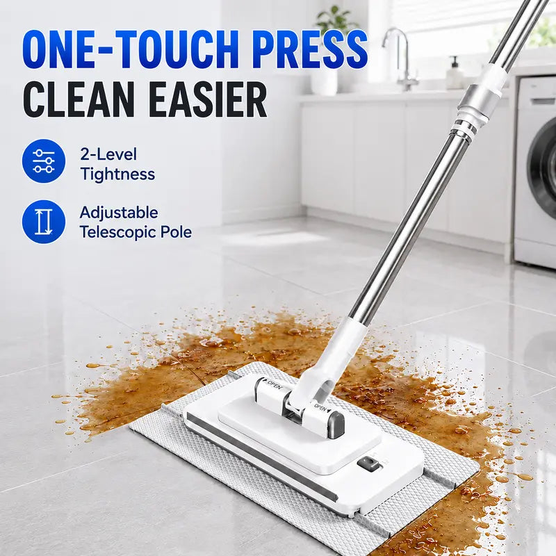 Slim flat floor mop cleaning kitchen floor