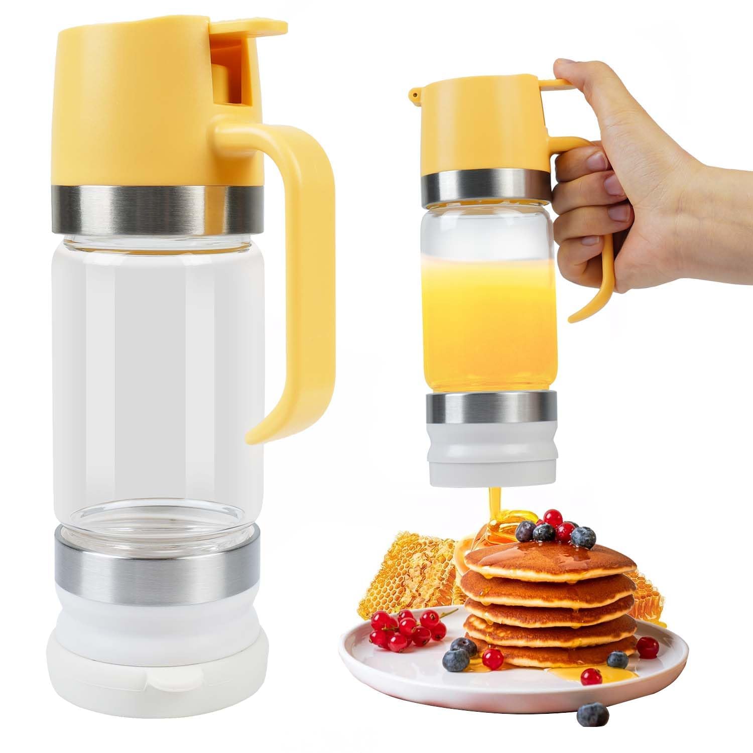 Premium no-drip glass honey and syrup dispenser
