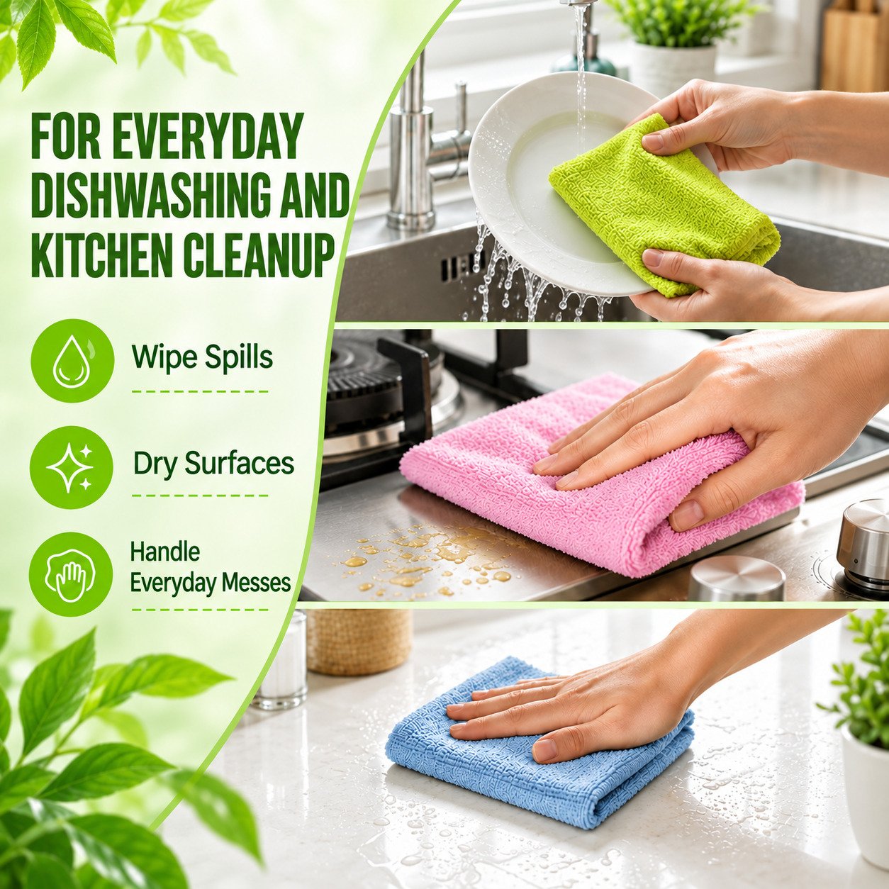Kitchen cloth used for everyday dishwashing wiping spills and drying surfaces