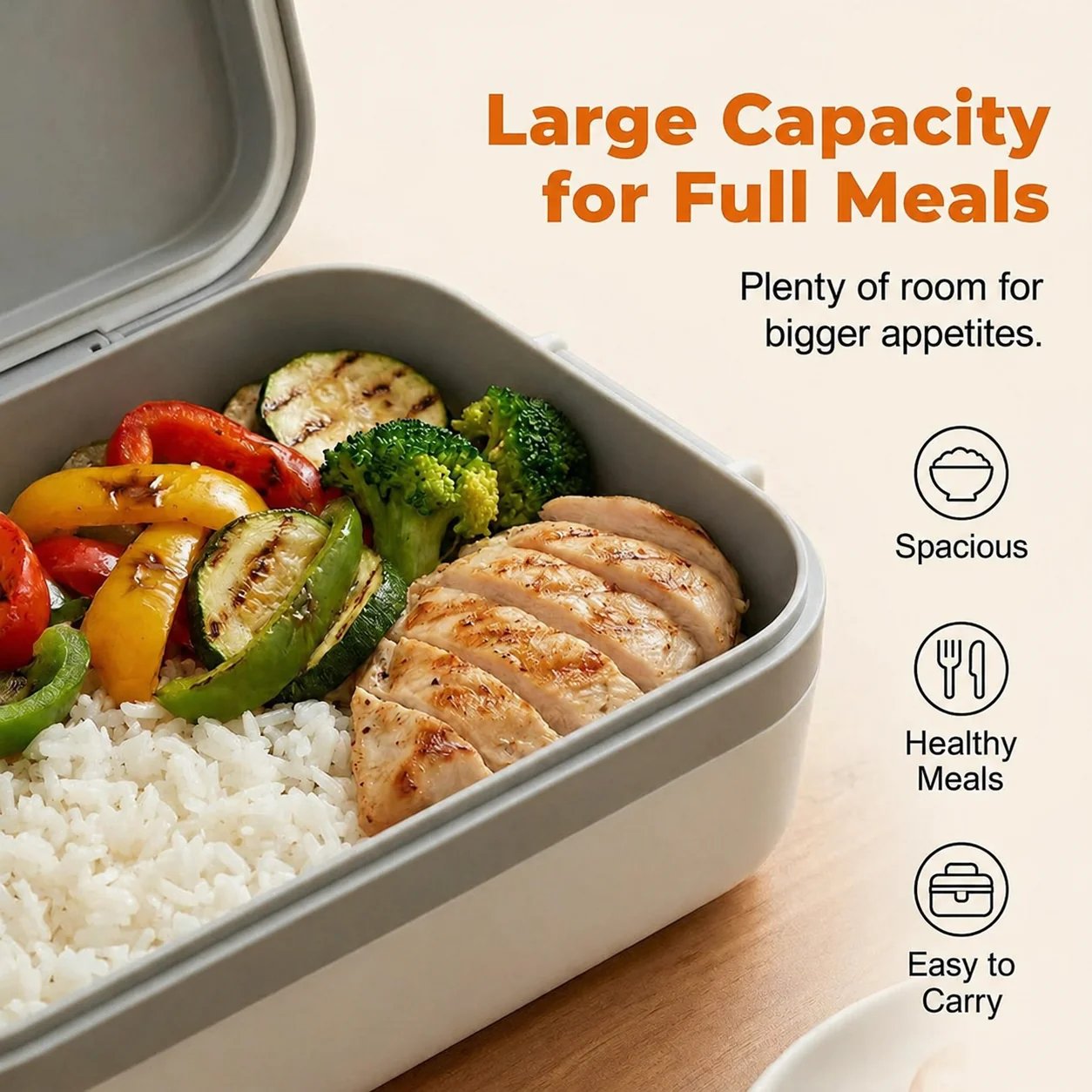 Large 900 ml capacity holds a complete meal