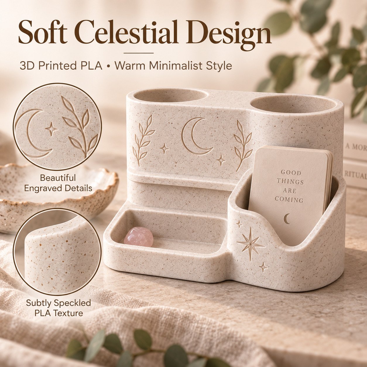 Close view of soft celestial moon star and botanical details