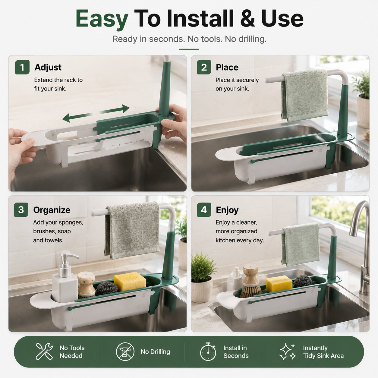 How to install adjustable sink organizer