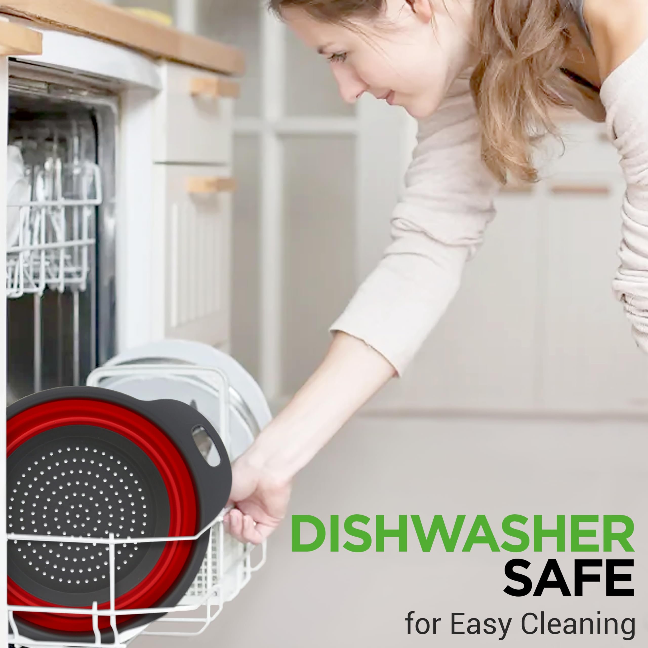 Collapsible draining bowl placed in dishwasher for cleaning