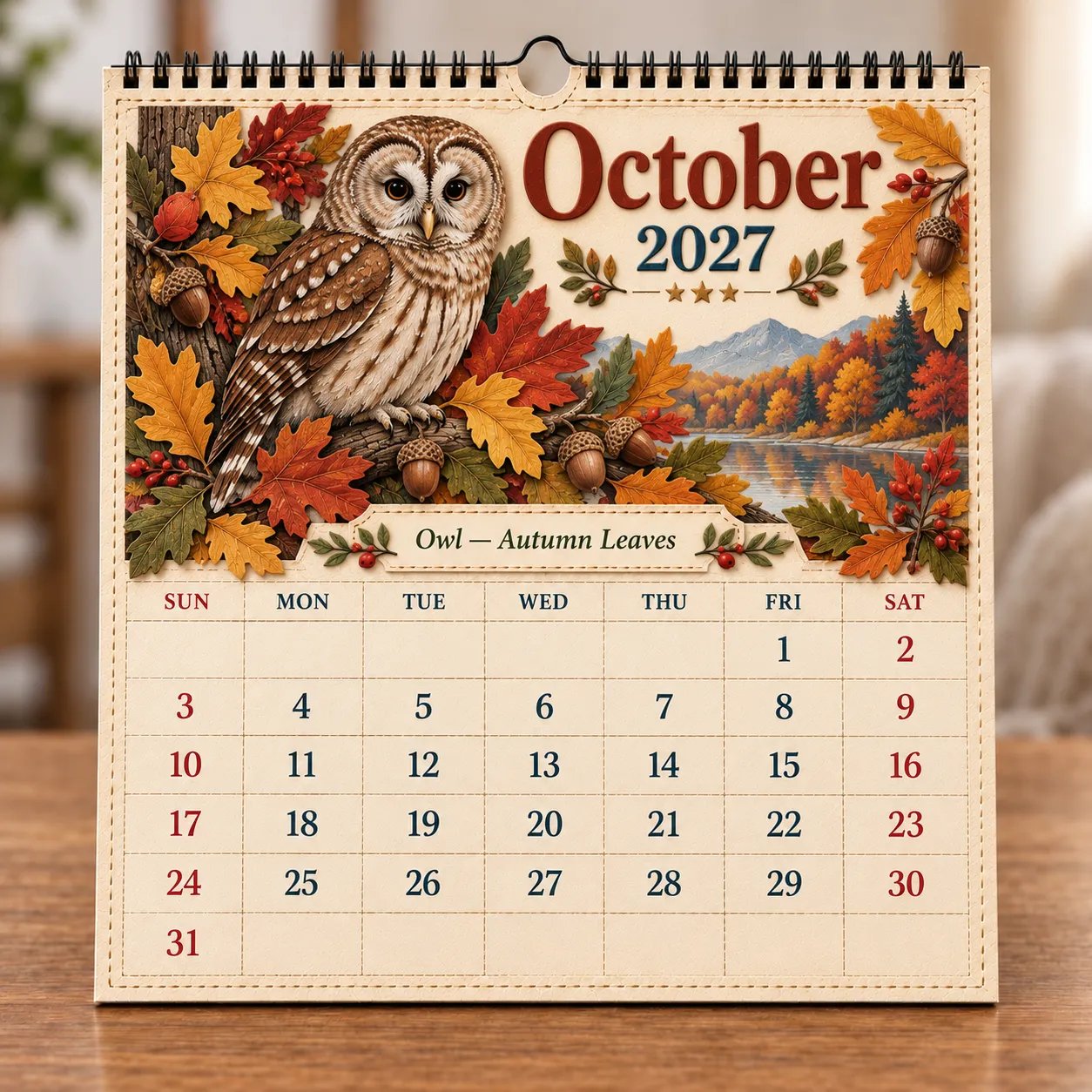 October Owl Autumn Leaves