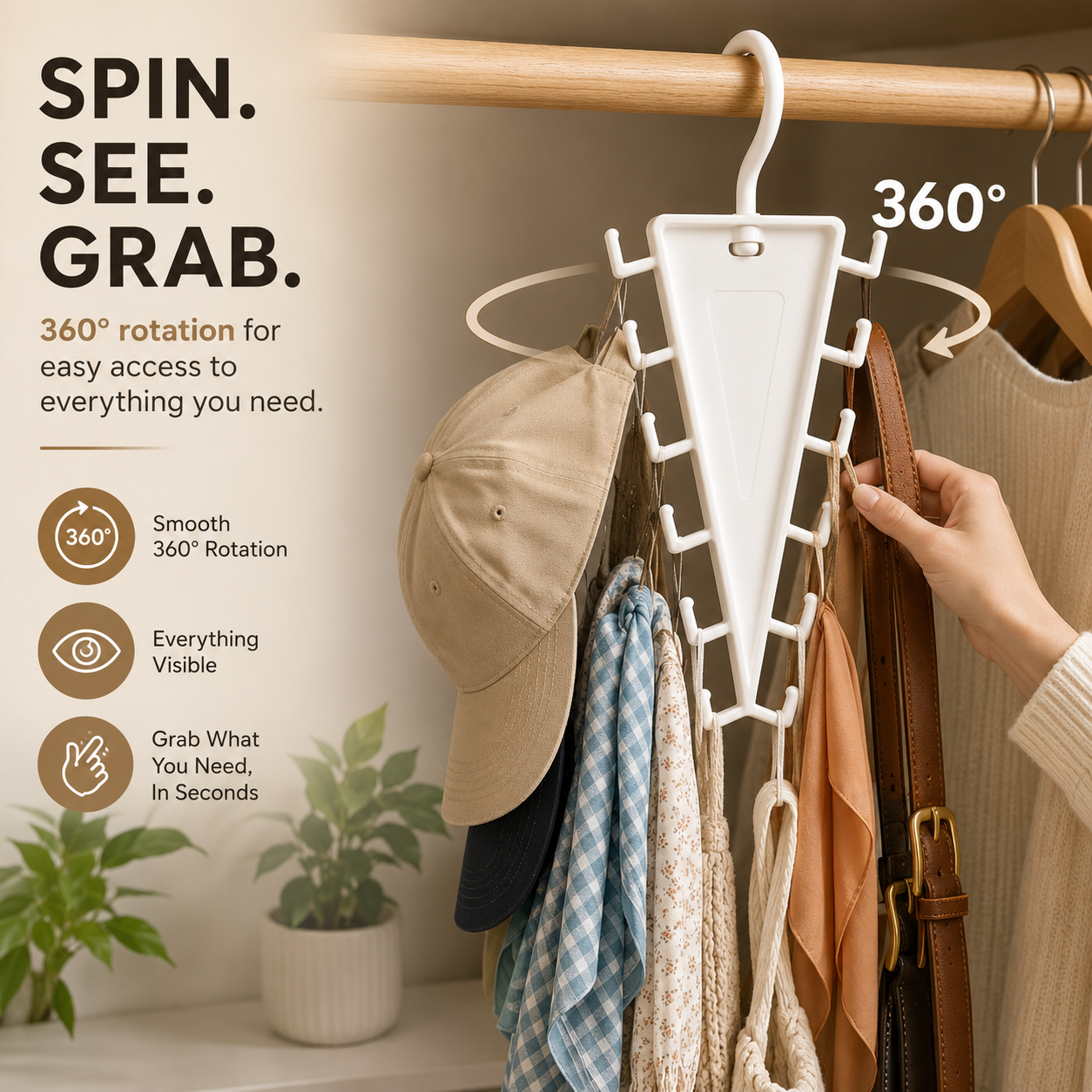 360 degree rotating closet organizer for easy access