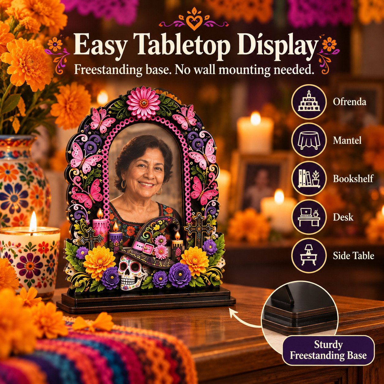 Freestanding Día de los Muertos tabletop photo display