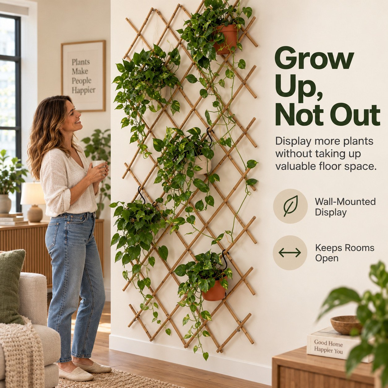 Vertical bamboo plant wall display saving floor space