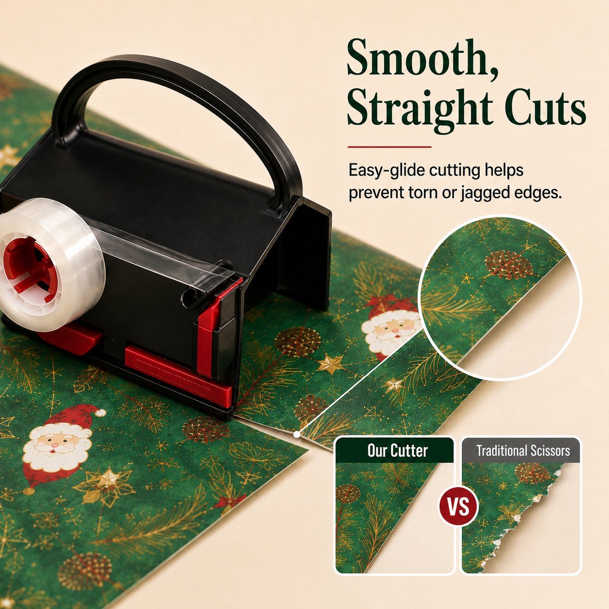 Smooth straight gift wrapping paper cutting