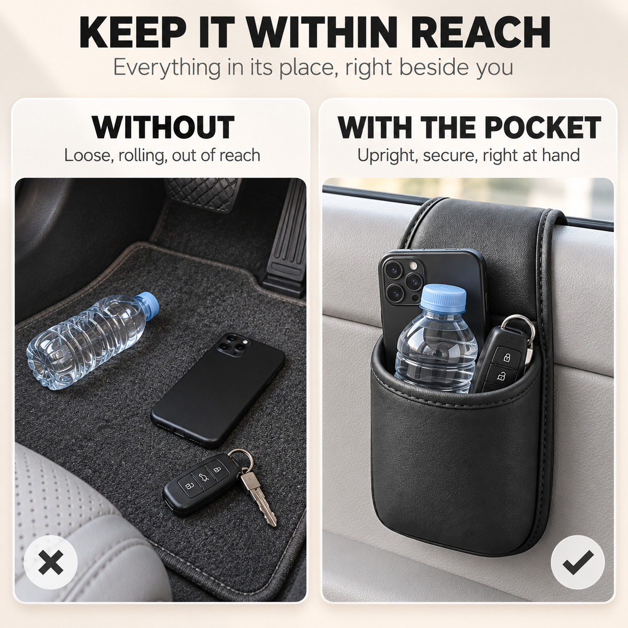 Leather Car Door Storage Pocket