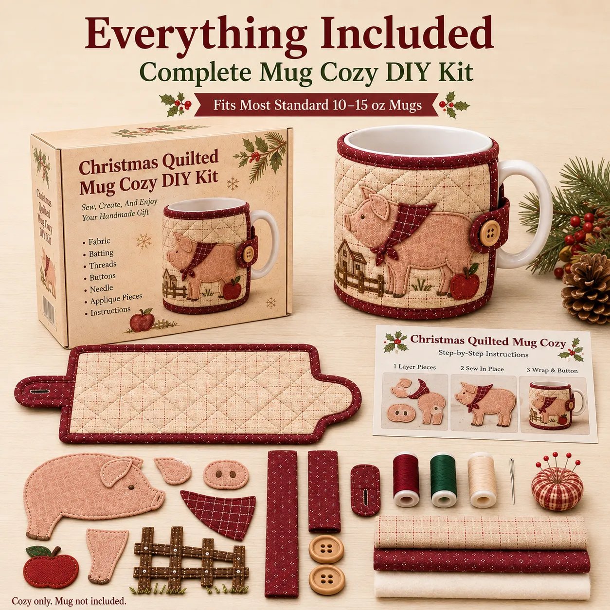 Complete mug cozy sewing kit