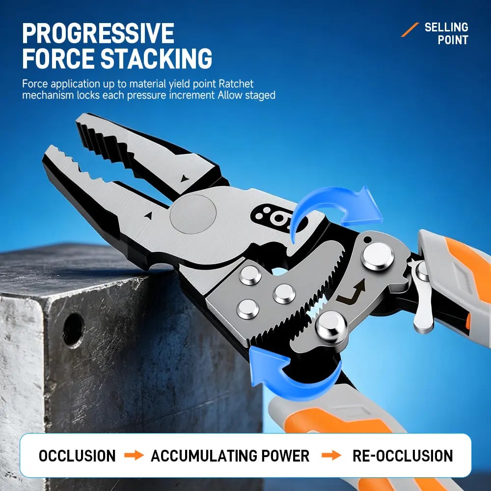 Progressive force stacking ratchet self-locking mechanism