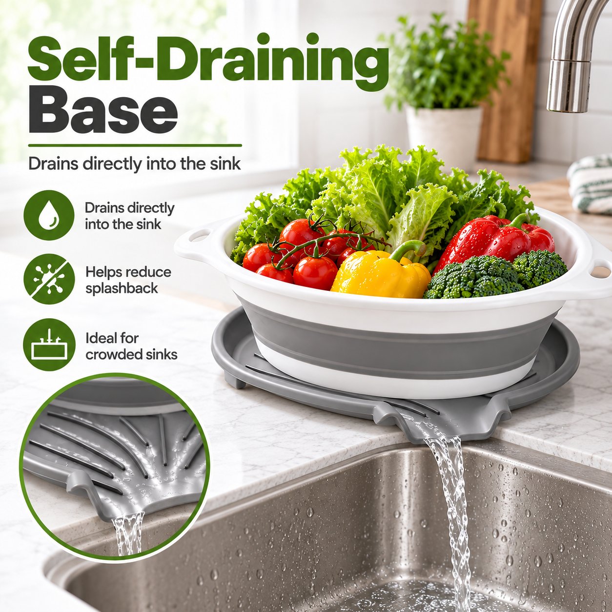 Kitchen colander drainage design