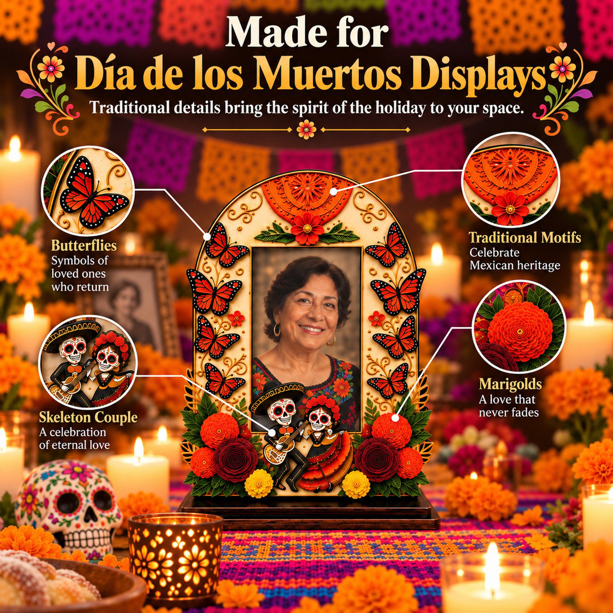 Día de los Muertos photo frame for ofrenda displays