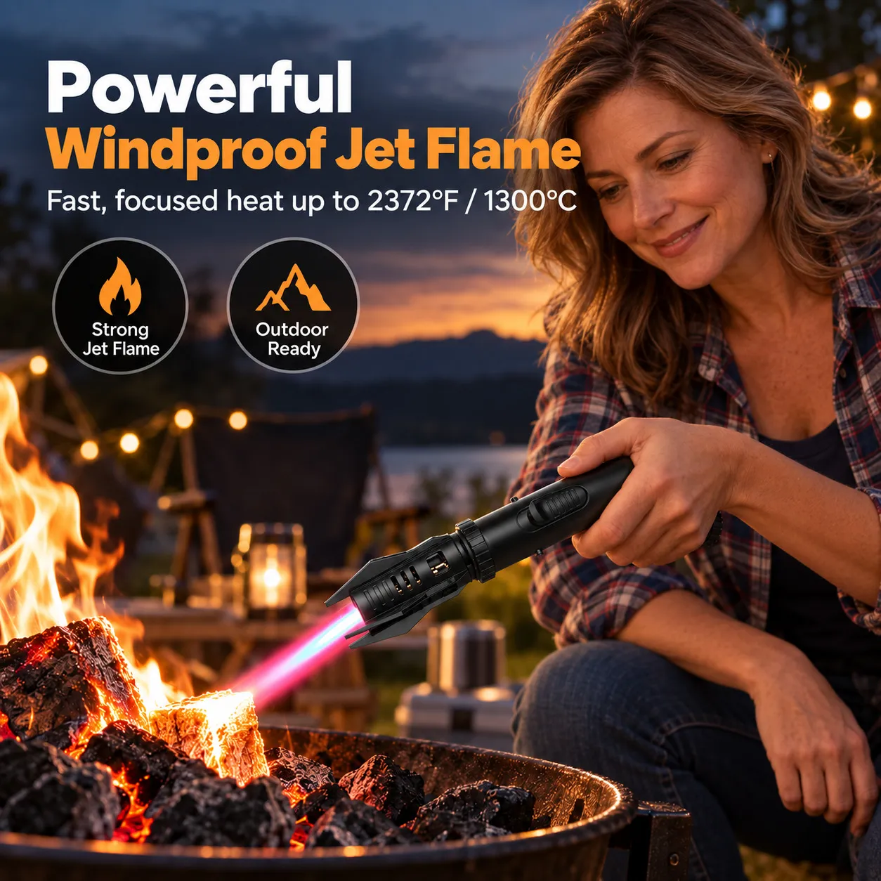 Powerful windproof jet flame torch lighter for outdoor fire lighting