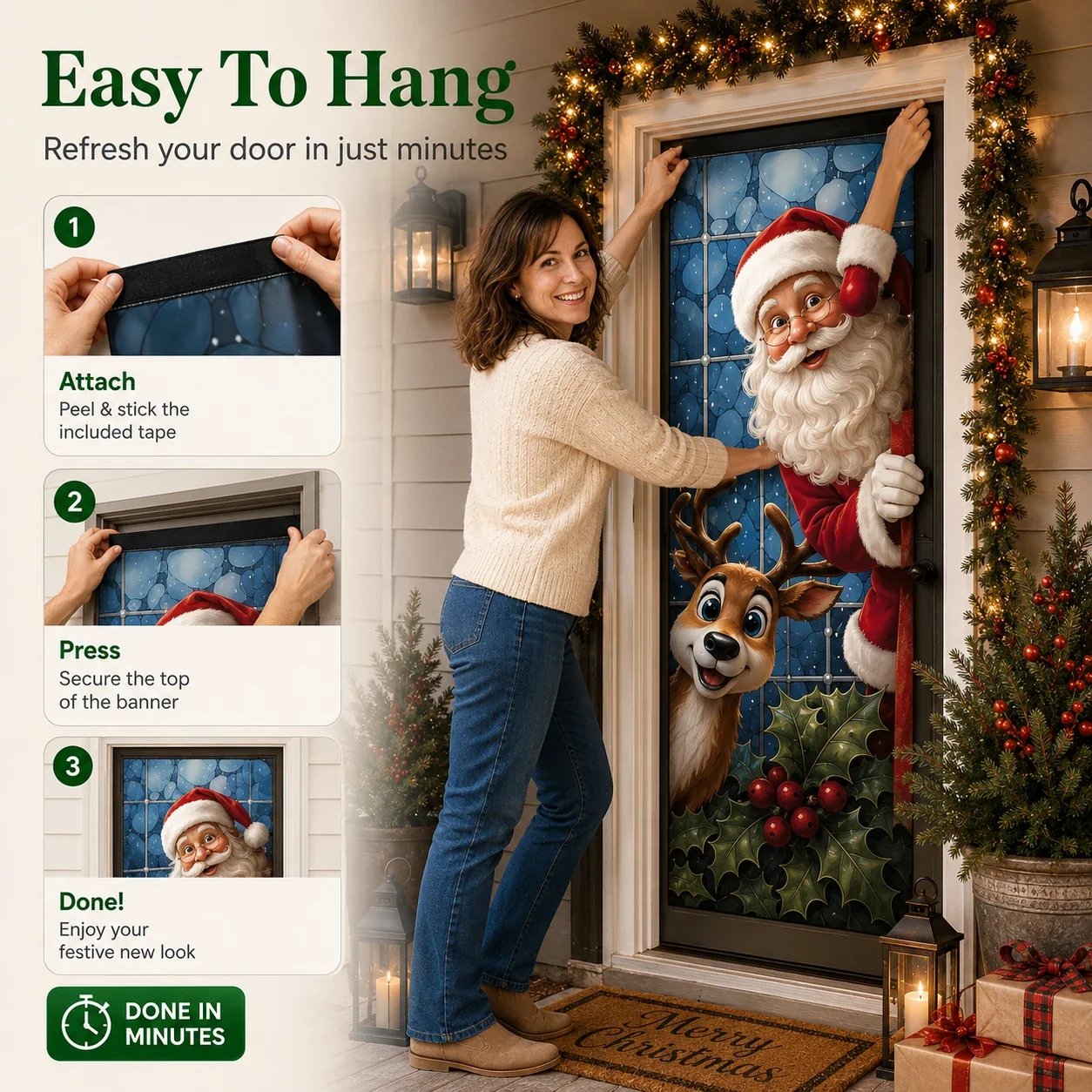 Easy installation steps for Christmas door curtain