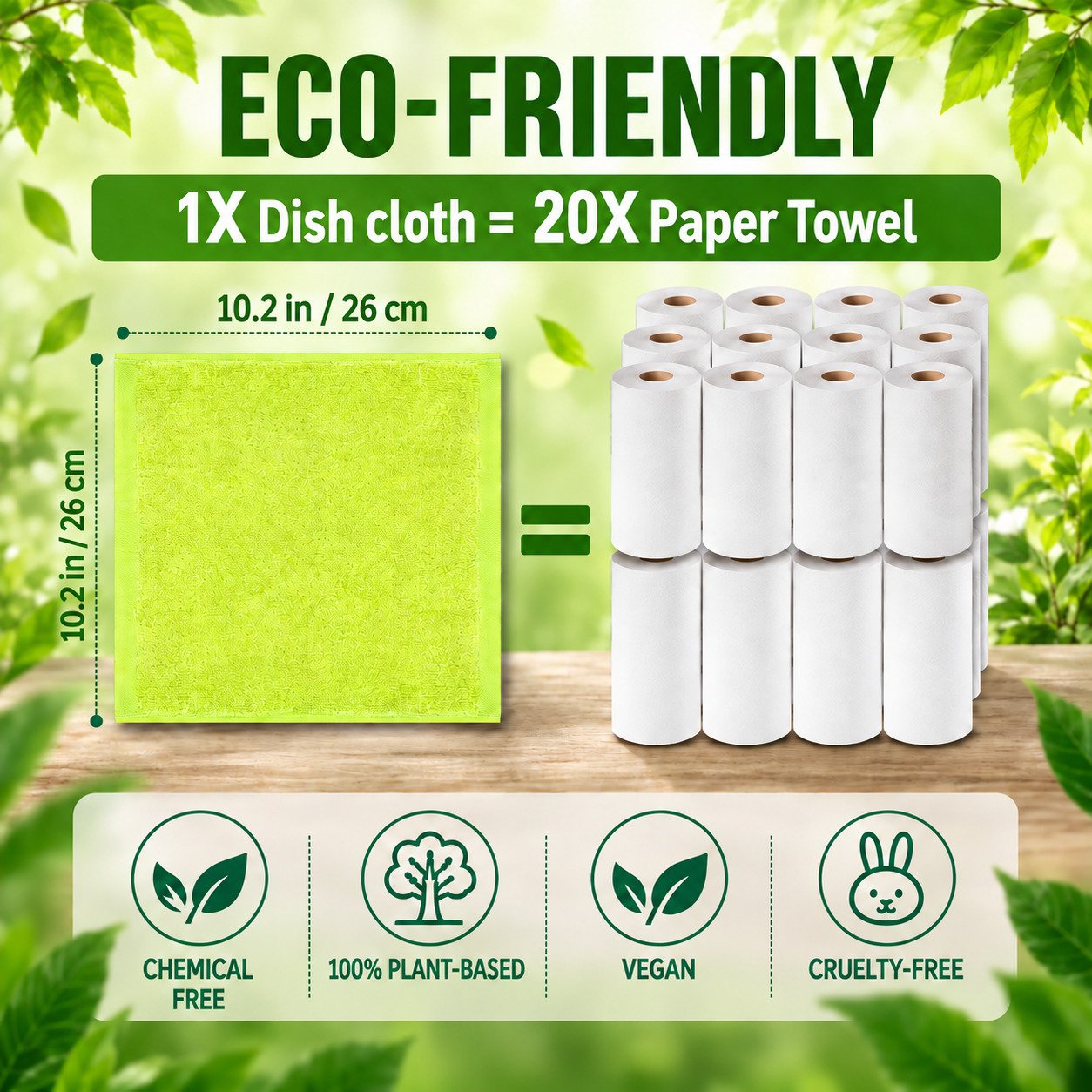 Reusable wood fiber kitchen cloth as an alternative to disposable paper towels