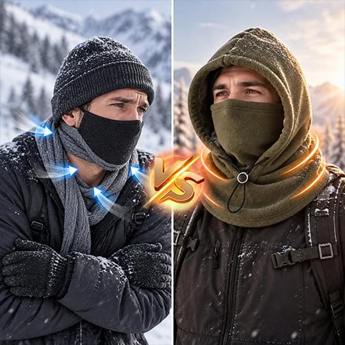 Integrated fleece hood face and neck protection