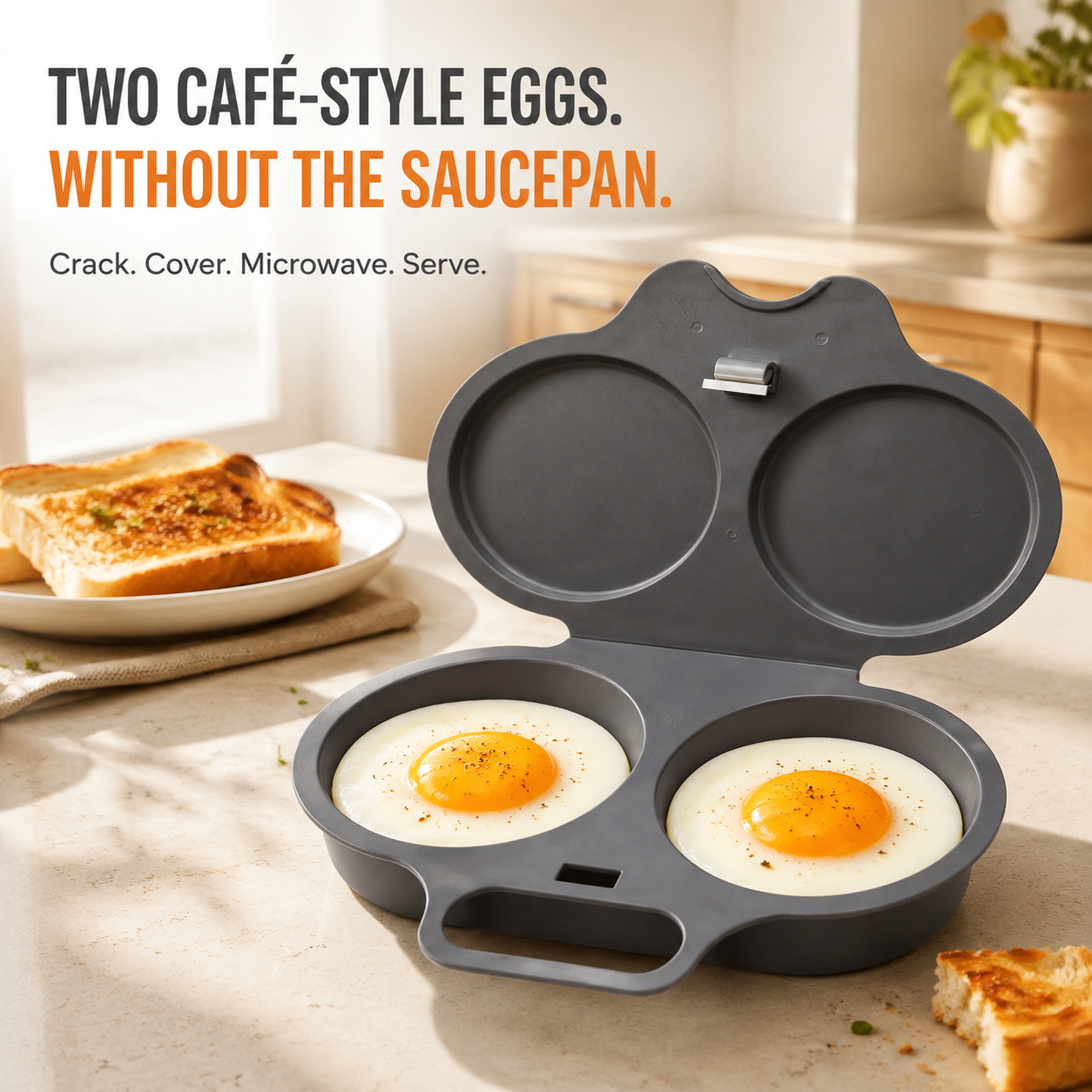 Compact dual-cavity microwave egg cooker