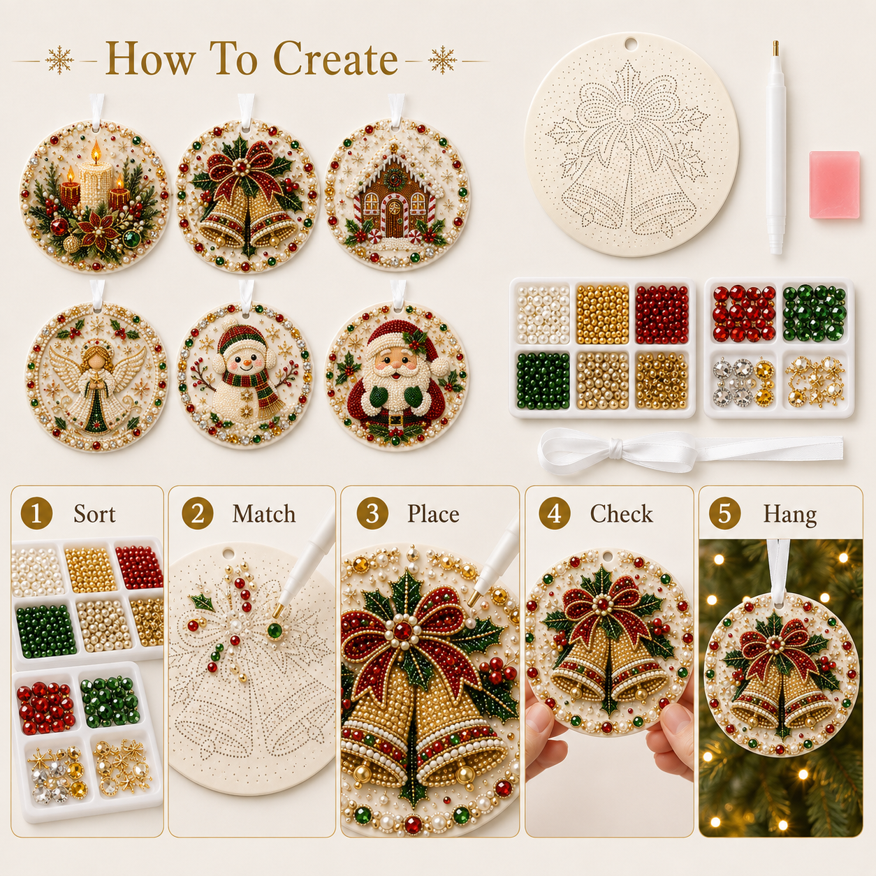 🌲✨ DIY Pearl & Gem Christmas Ornament Collection