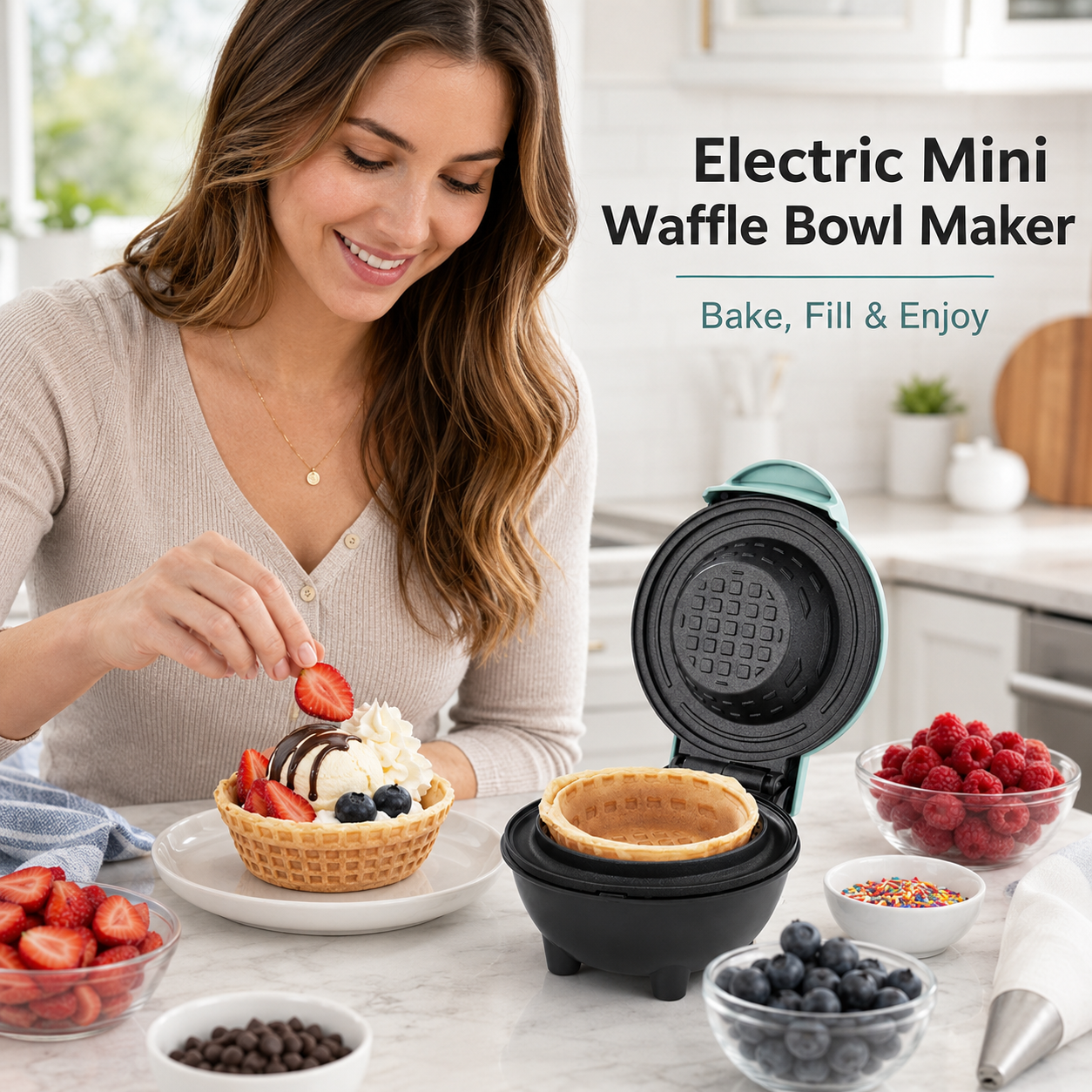 🧇 Electric Mini Waffle Bowl Maker