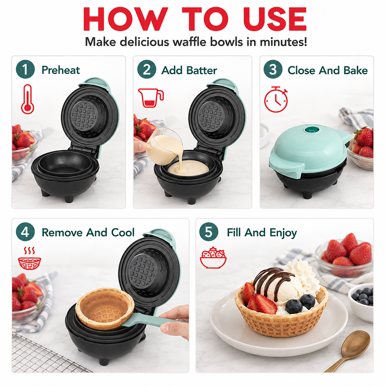 🧇 Electric Mini Waffle Bowl Maker