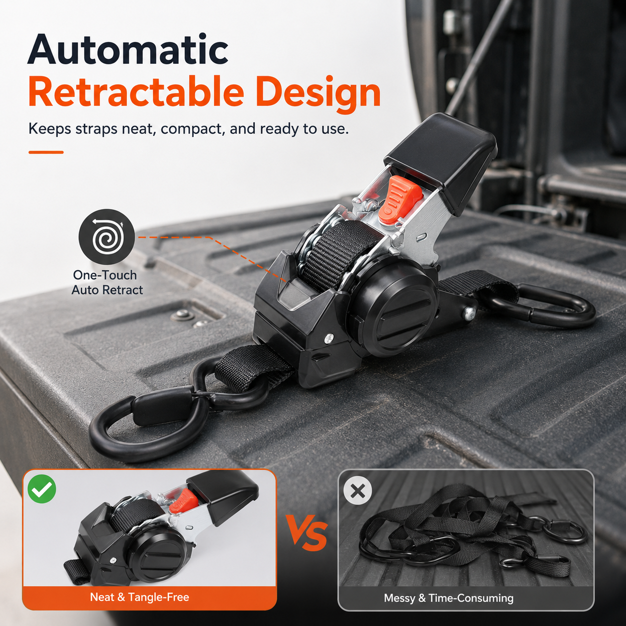 Dual-end Retractable Ratchet Tie Down Straps