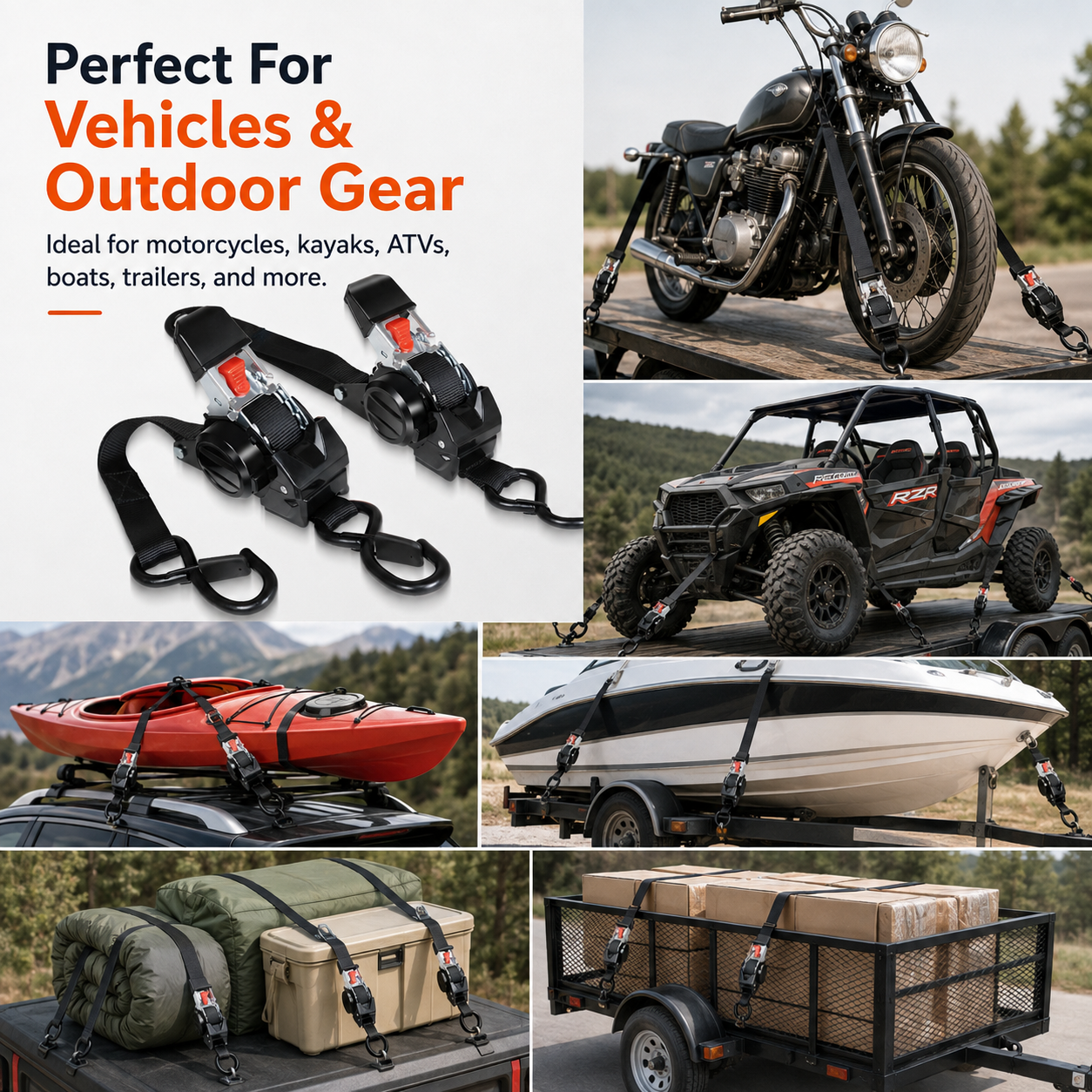Dual-end Retractable Ratchet Tie Down Straps