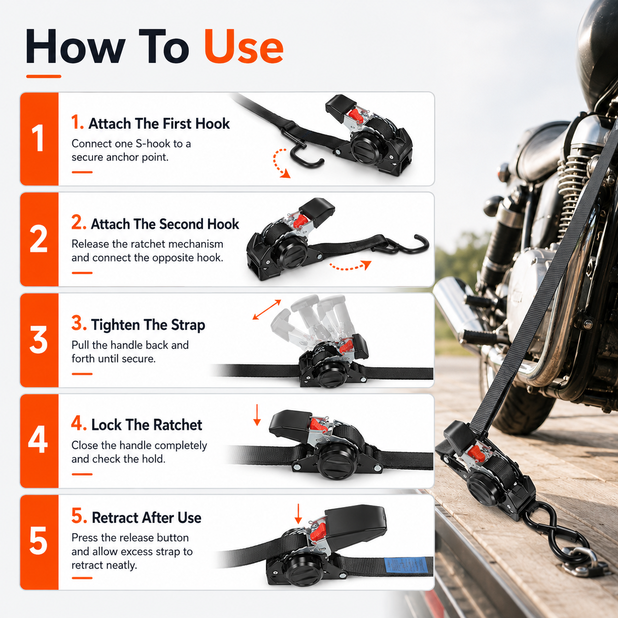 Dual-end Retractable Ratchet Tie Down Straps