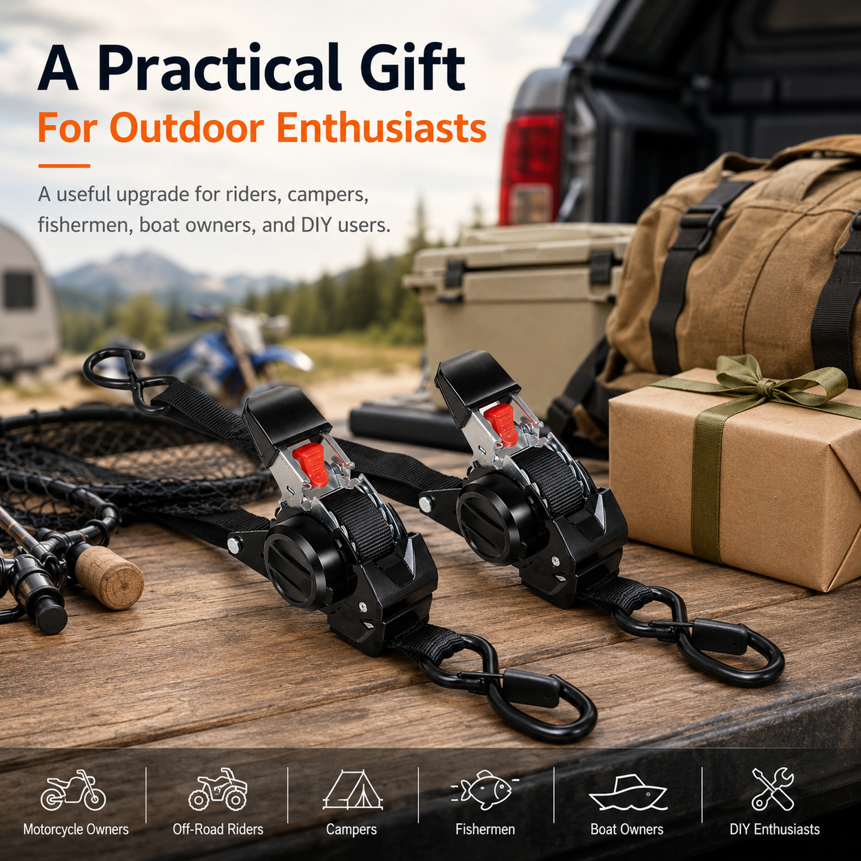 Dual-end Retractable Ratchet Tie Down Straps