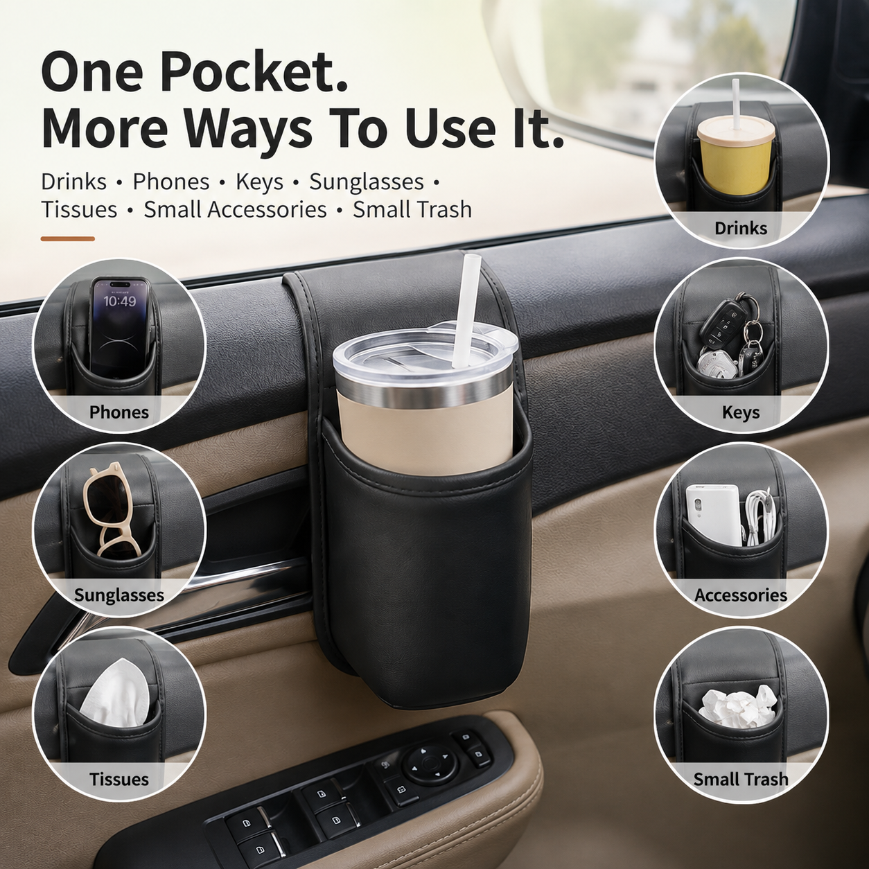 🥤 Car Door Cup Holder & Multi-Purpose Storage Pocket