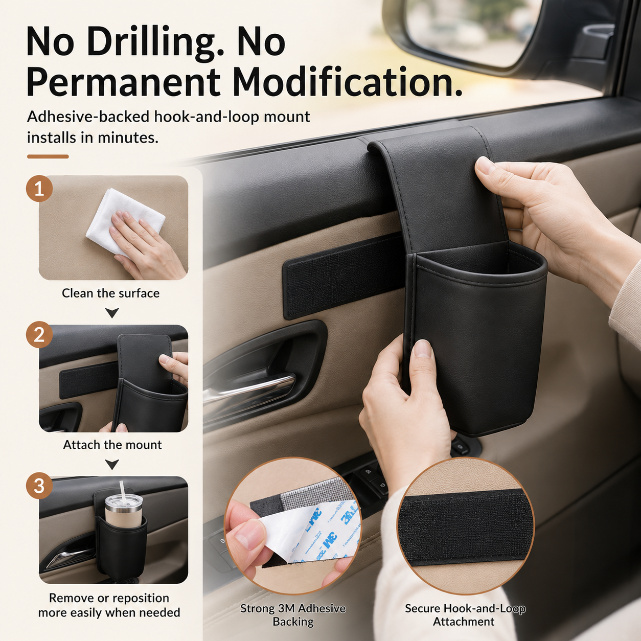 🥤 Car Door Cup Holder & Multi-Purpose Storage Pocket