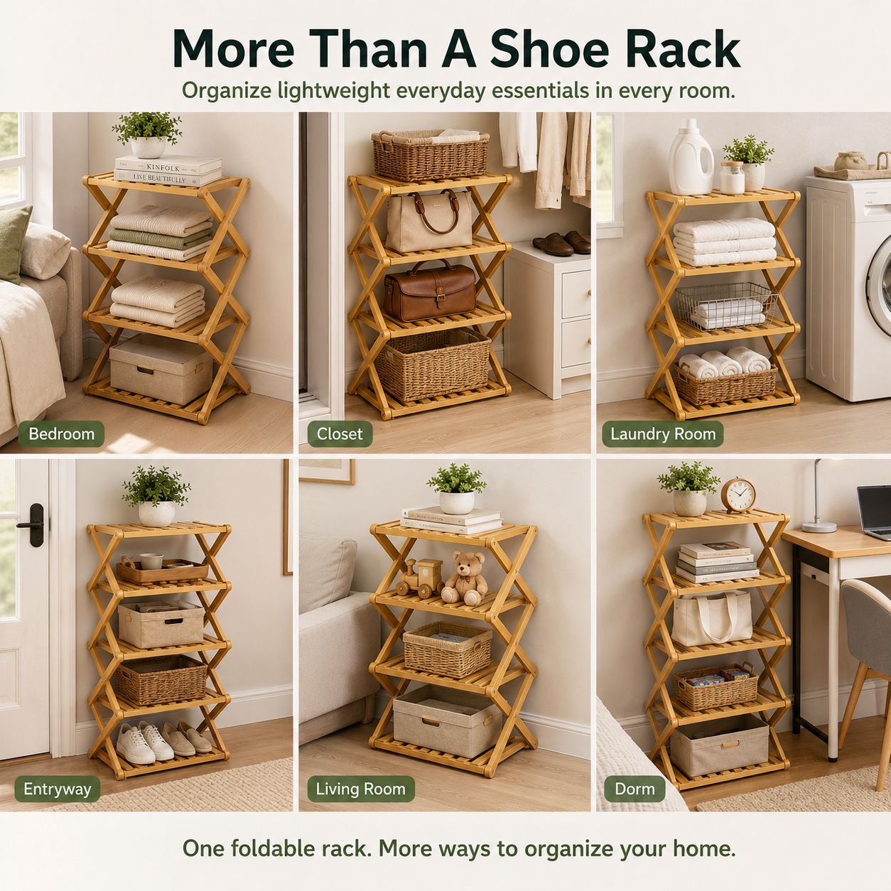 Foldable Bamboo Accordion Shoe Rack