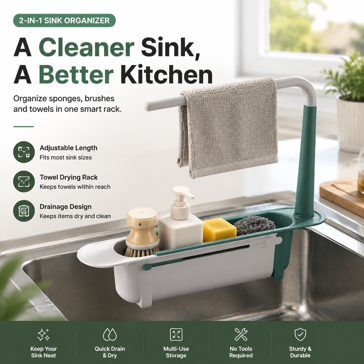 2-in-1 Sink Organizer Rack