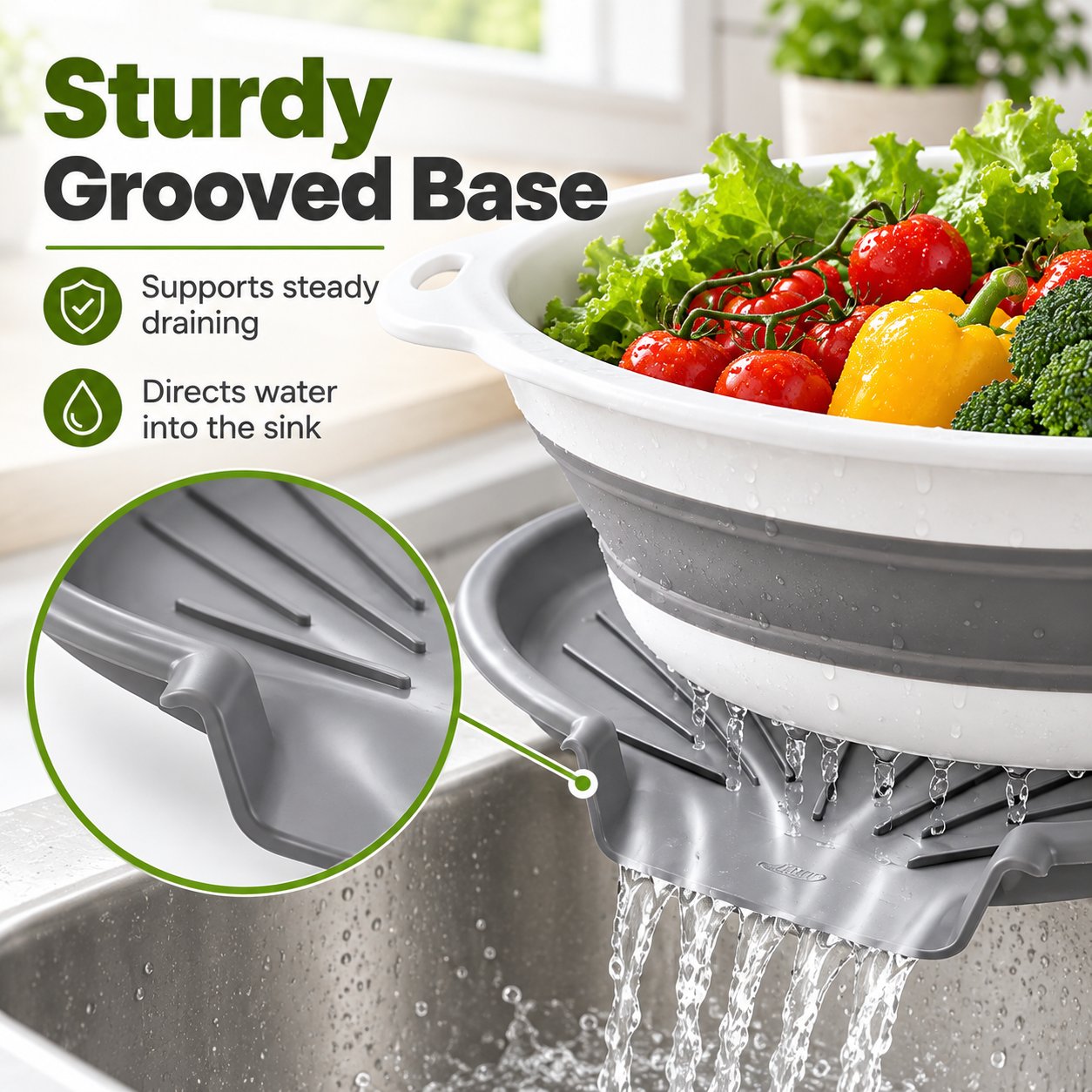 Three piece collapsible colander kitchen set