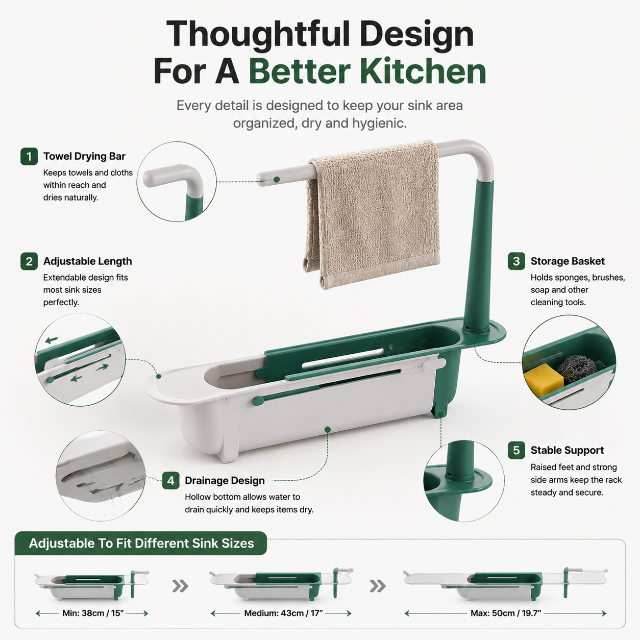 Adjustable sink caddy organizer structure