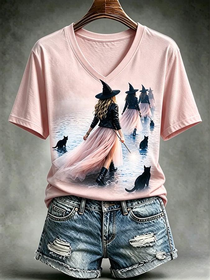 Women's Casual Print Short-Sleeve T-Shirt Pink