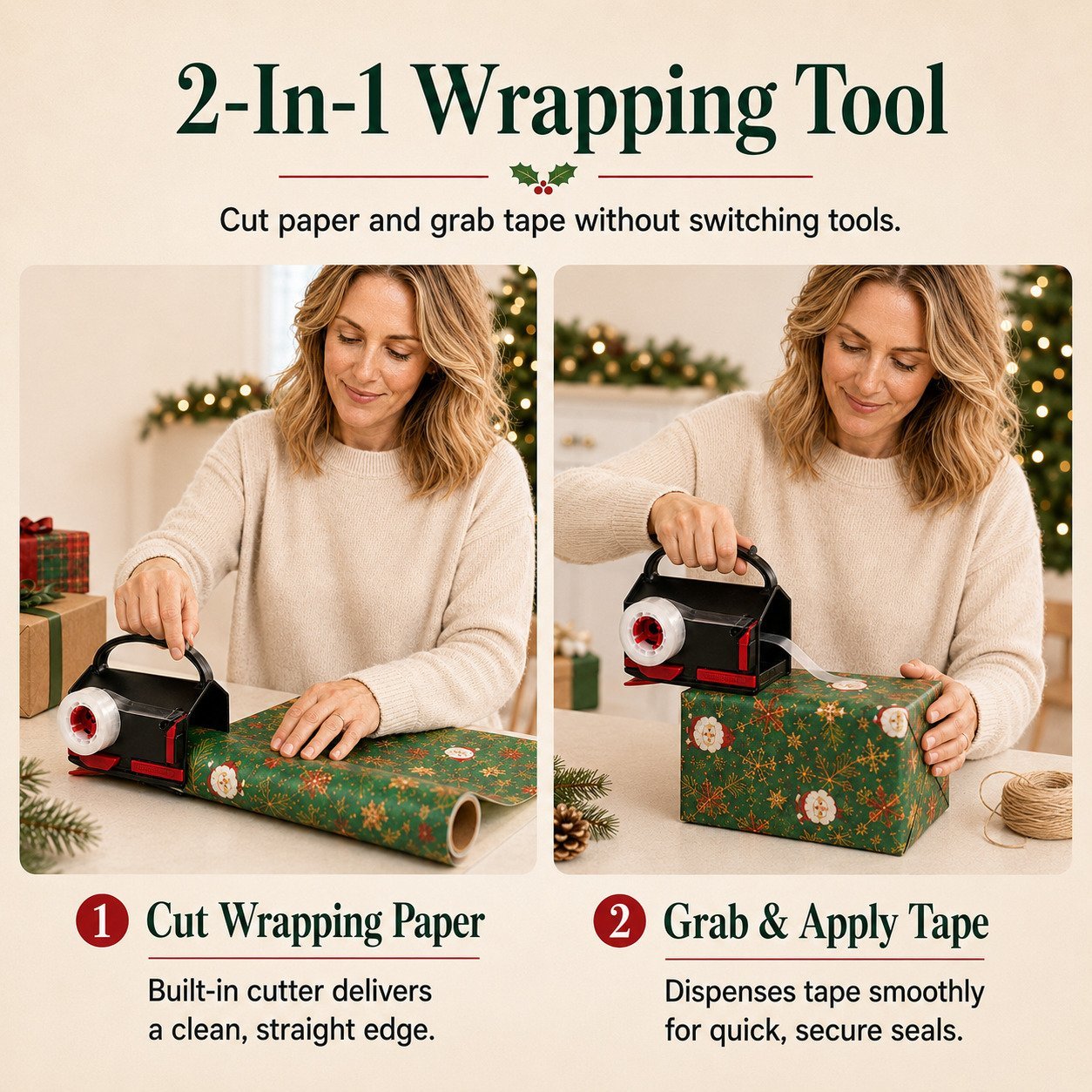 2 in 1 wrapping paper cutter and tape dispenser