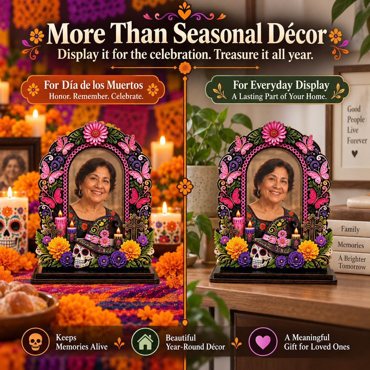 Día de los Muertos photo display for seasonal and year round decor