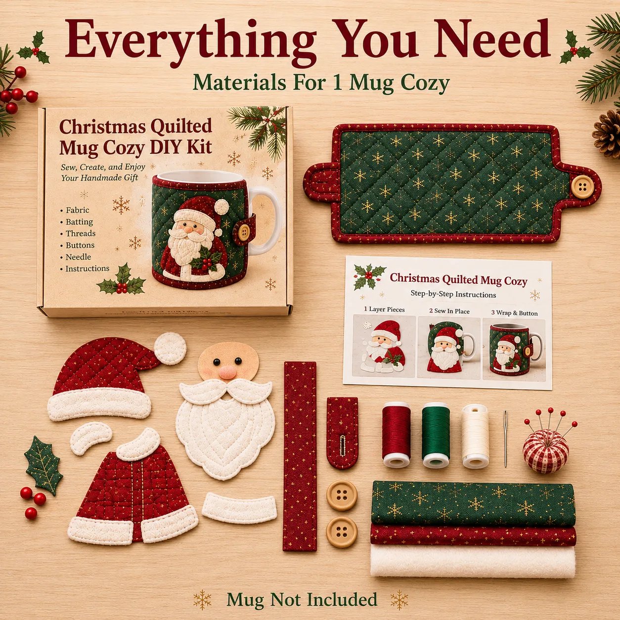 Christmas mug cozy kit contents