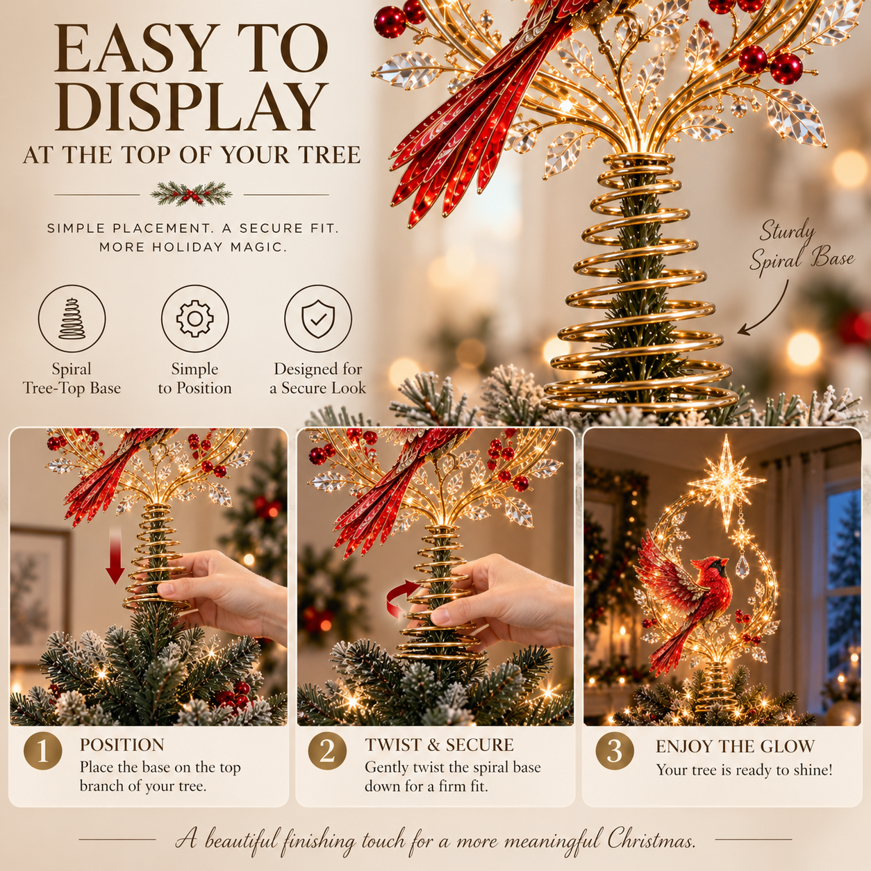 How to display Cardinal Christmas Tree Topper