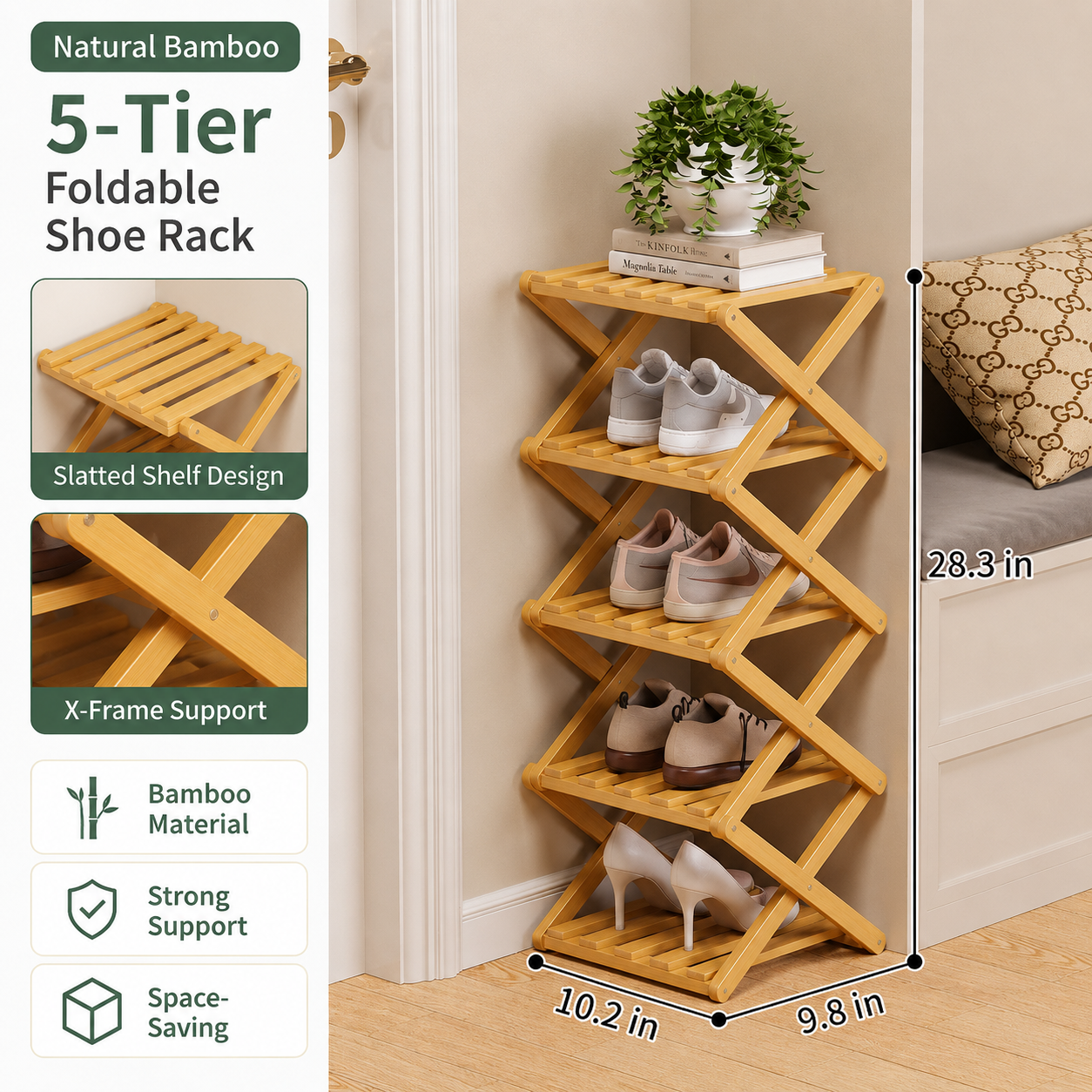 Foldable Bamboo Accordion Shoe Rack
