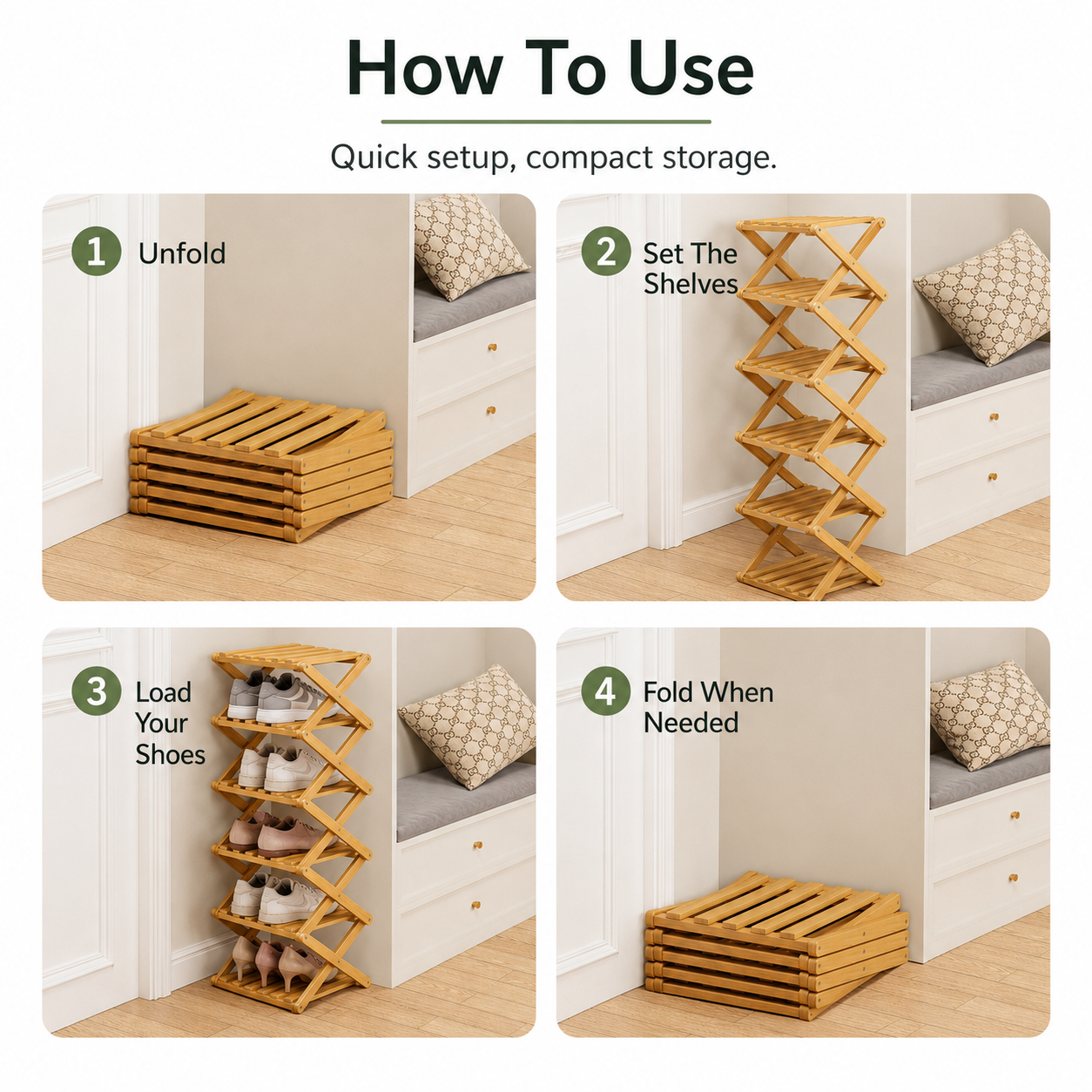 Foldable Bamboo Accordion Shoe Rack
