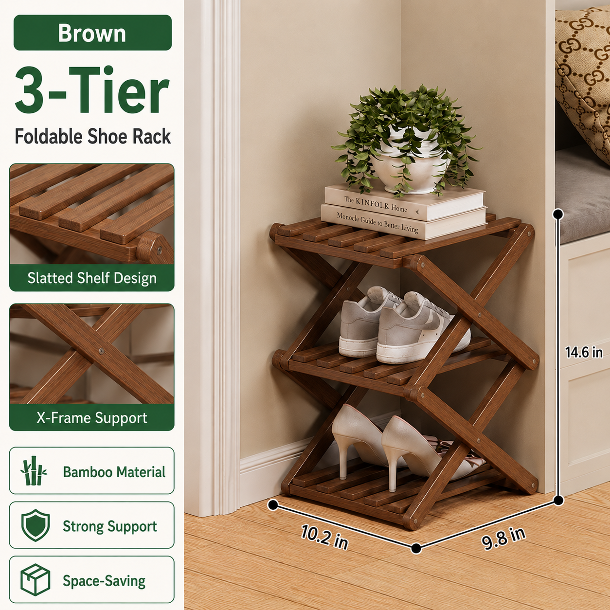 Foldable Bamboo Accordion Shoe Rack