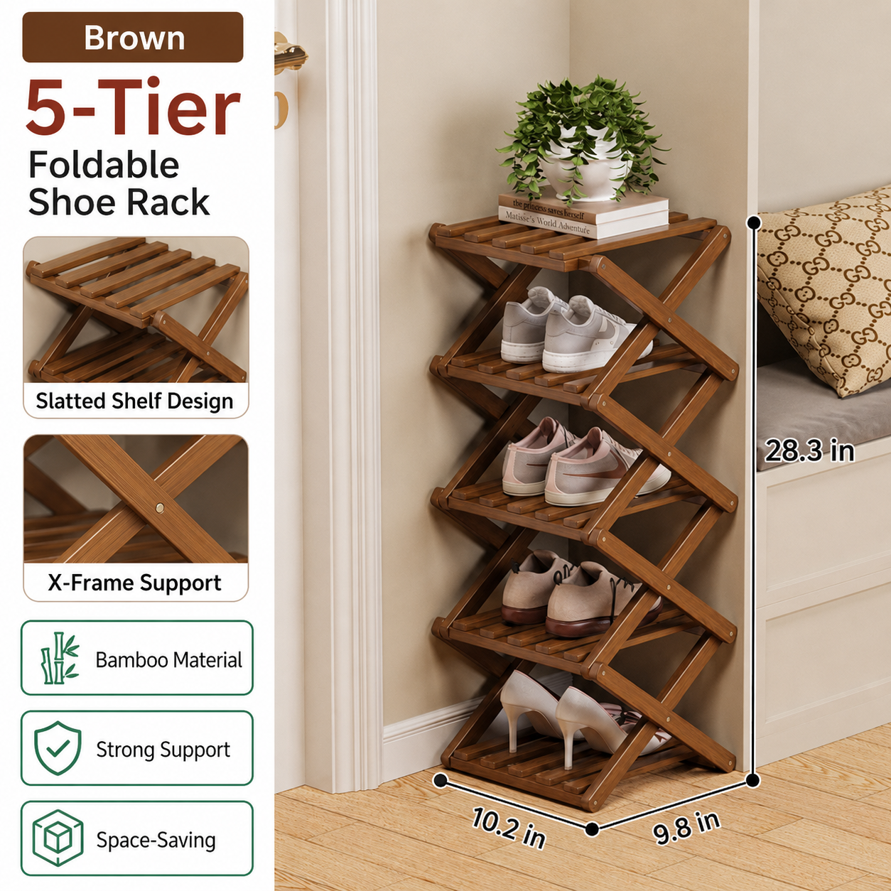 Foldable Bamboo Accordion Shoe Rack