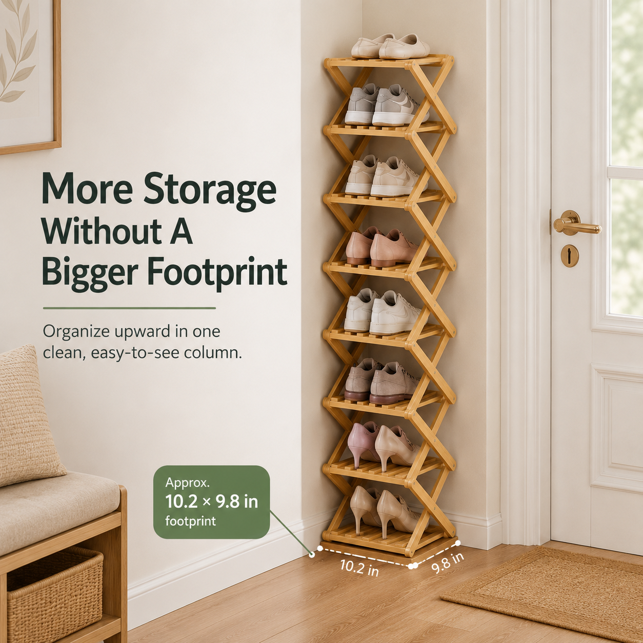 Foldable Bamboo Accordion Shoe Rack
