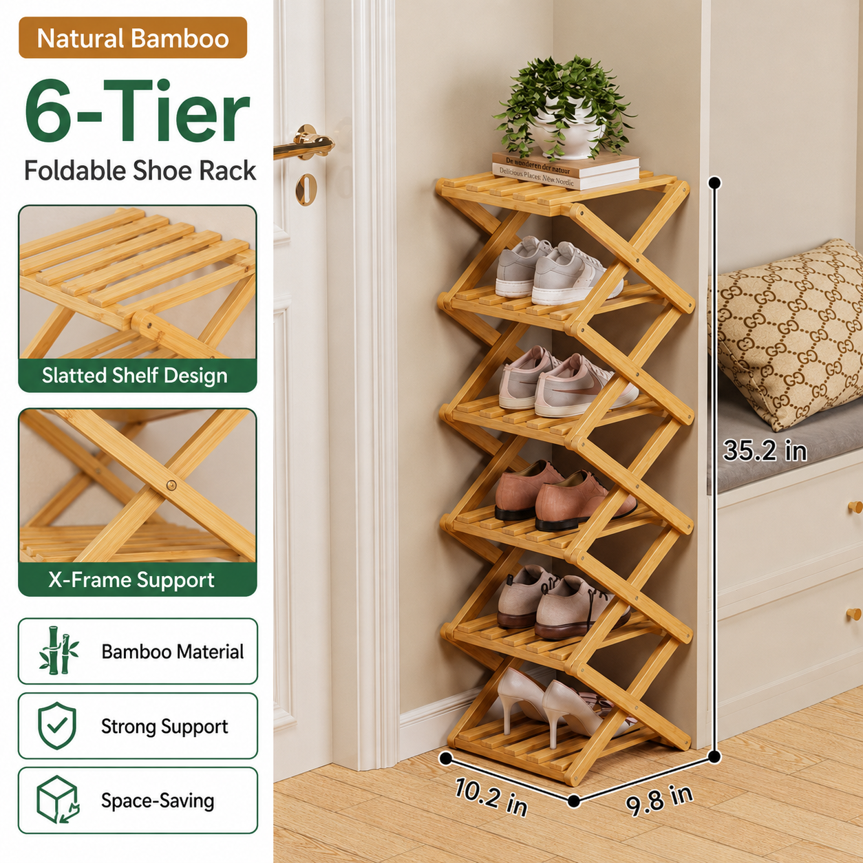 Foldable Bamboo Accordion Shoe Rack