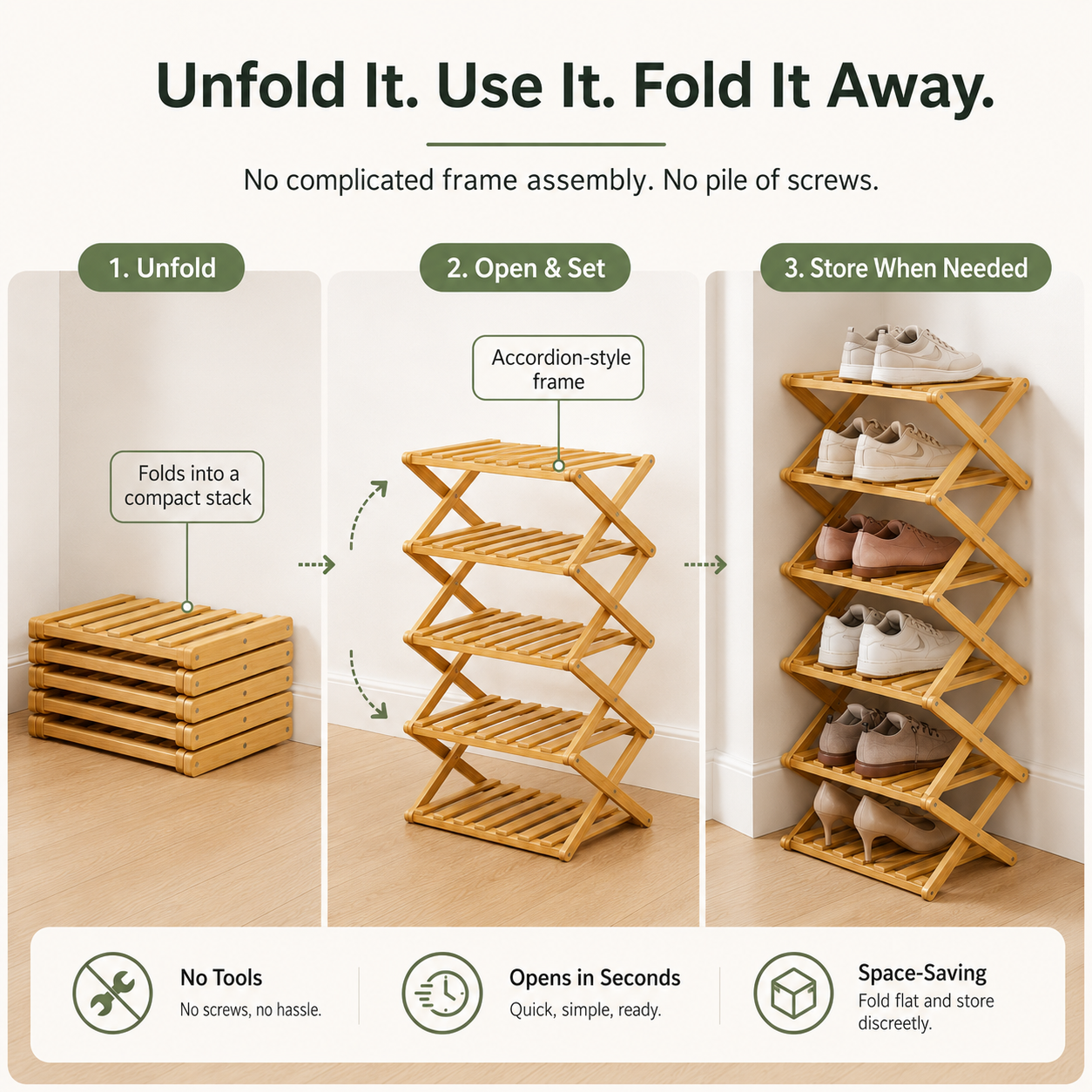 Foldable Bamboo Accordion Shoe Rack