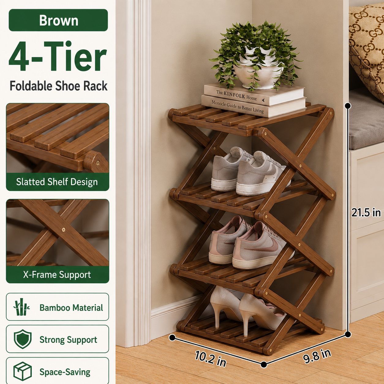 Foldable Bamboo Accordion Shoe Rack