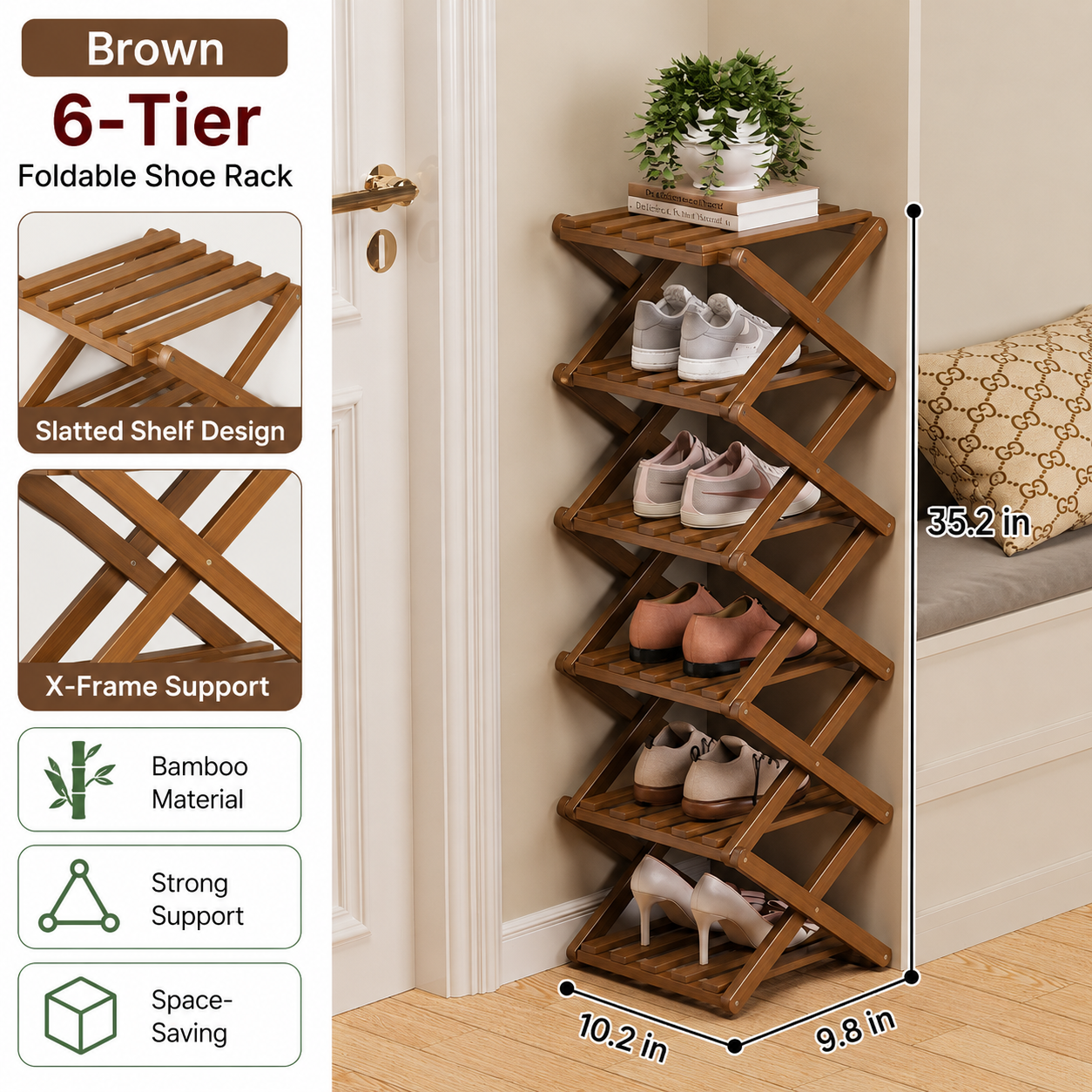 Foldable Bamboo Accordion Shoe Rack
