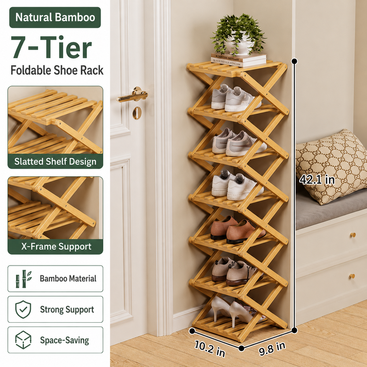 Foldable Bamboo Accordion Shoe Rack